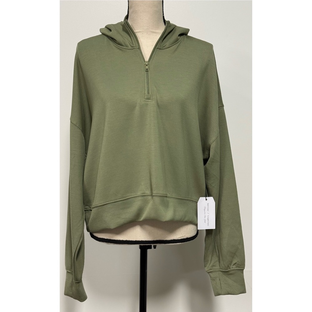 NWT Better Together Lightweight 1/4 Zip Hoodie Cropped Sweatshirt Green Size XL